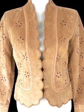 Boston Proper vintage tan suede jacket with cut out design!